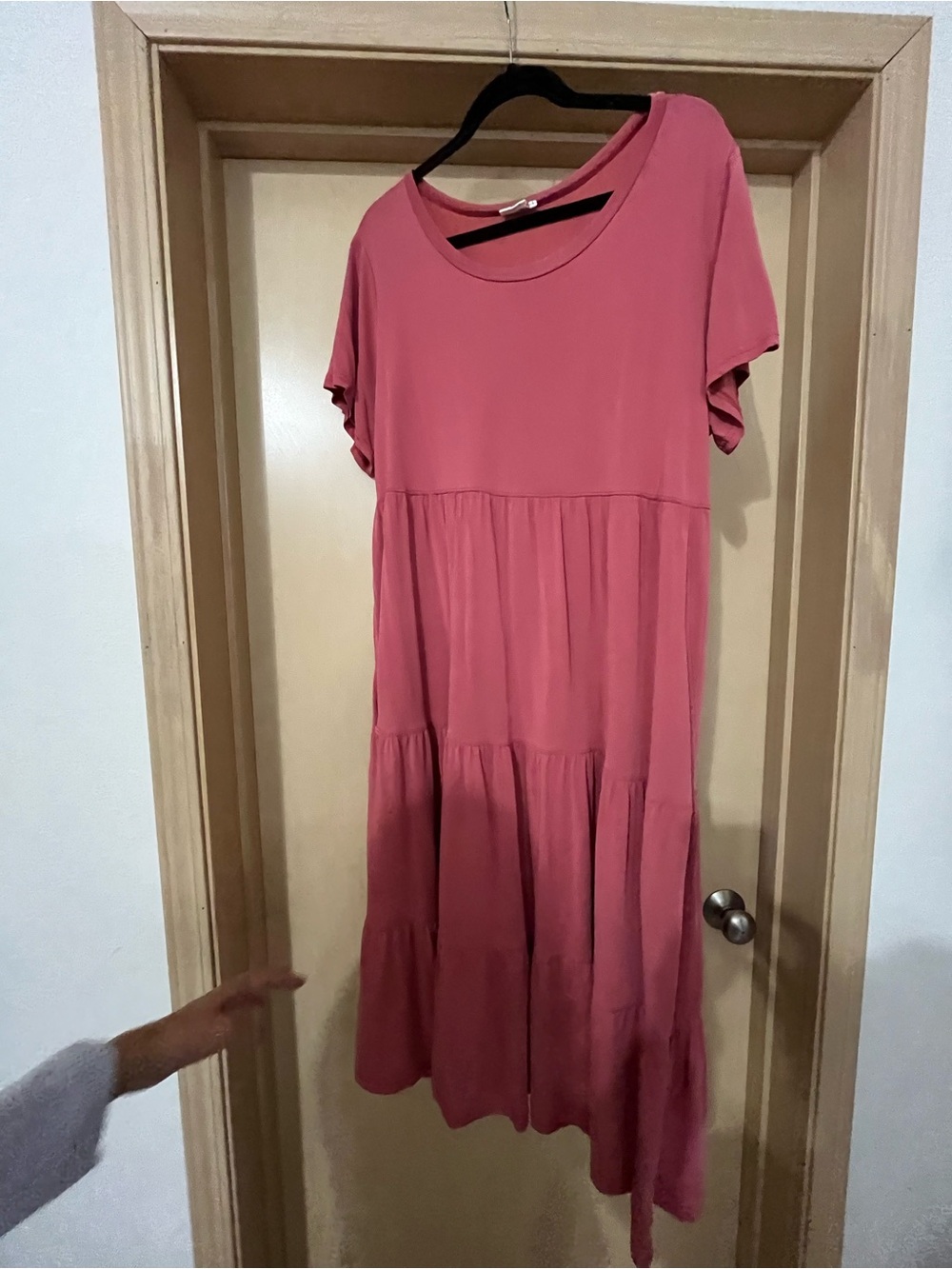 Pink Tiered Short Sleeve Midi Dress